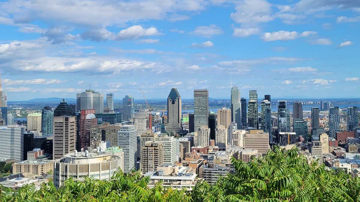 Downtown Montreal skyline seen from the Mount Royal lookout, home city of online casino Montreal players