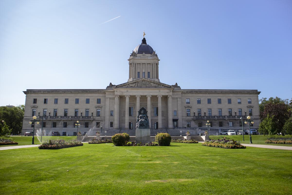 The Manitoba Legislative Building in Winnipeg with its dome and Golden Boy statue