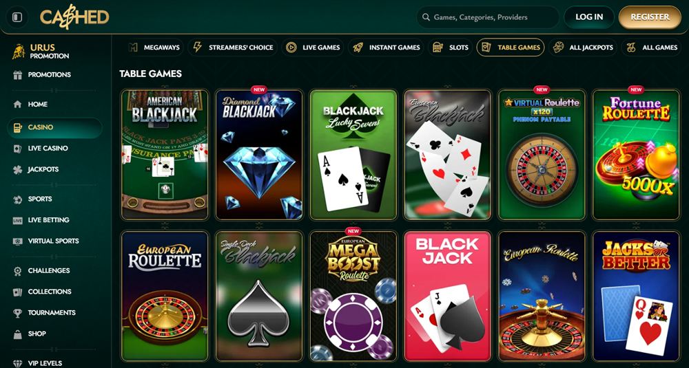 Online table games Canada: Cashed table games lobby with blackjack and roulette