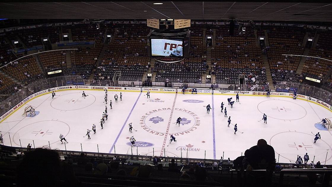 An NHL game in Toronto seen from the upper bowl
