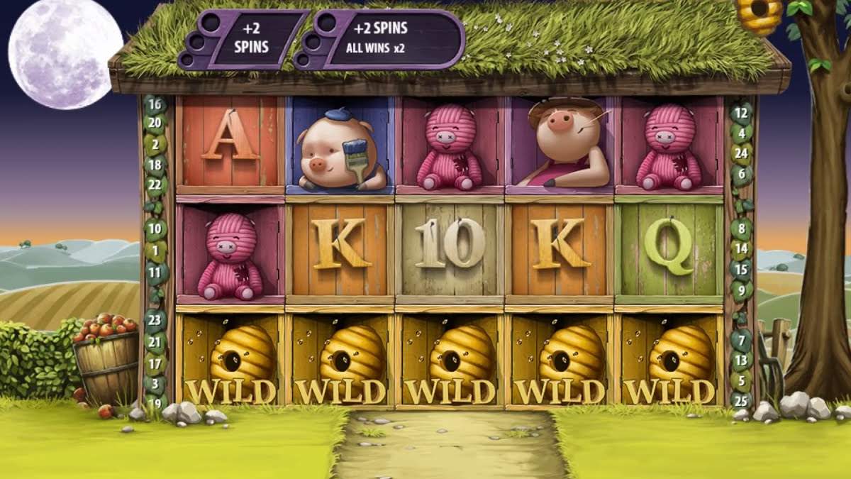 Big Bad Wolf free spins with a row of beehive wilds and extra-spin meters
