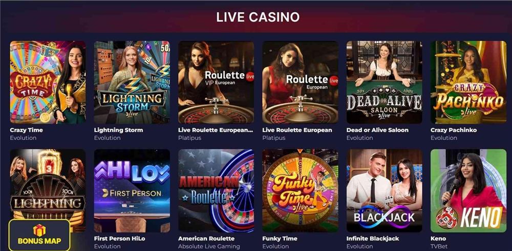 Slota Casino live casino page with Crazy Time and Lightning Storm