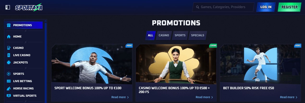 Promotions page at Sportaza Casino