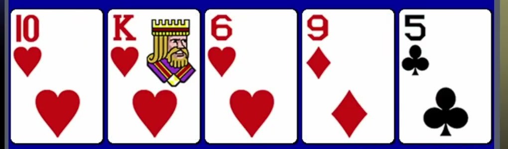 Tens or Better Canada video poker hand with a ten, king, six, nine and five