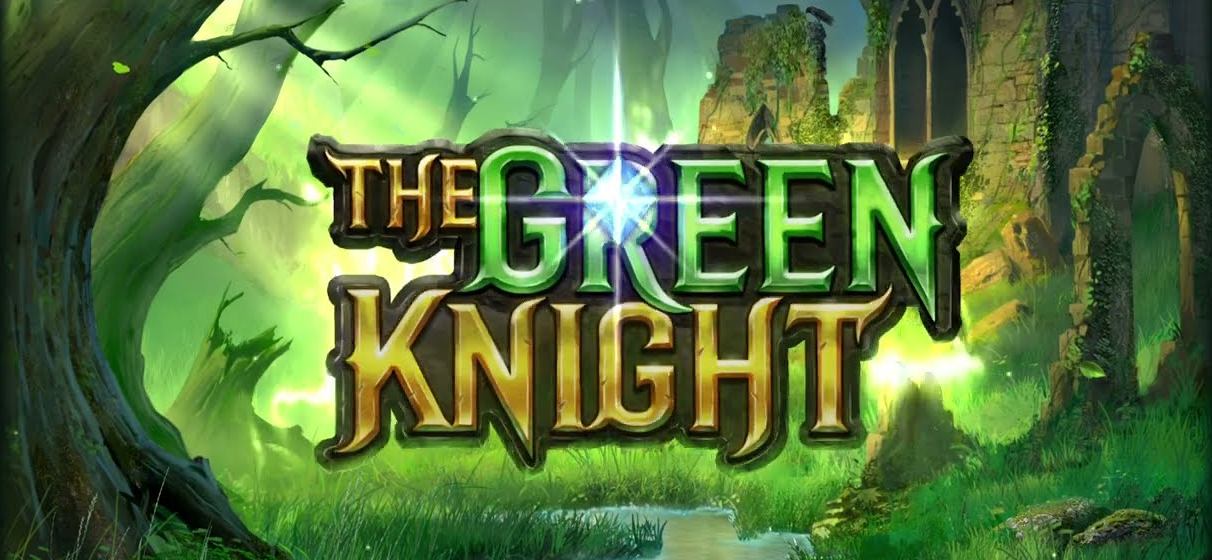 Title screen of the Green Knight slot Canada game, with the logo over a misty forest stream
