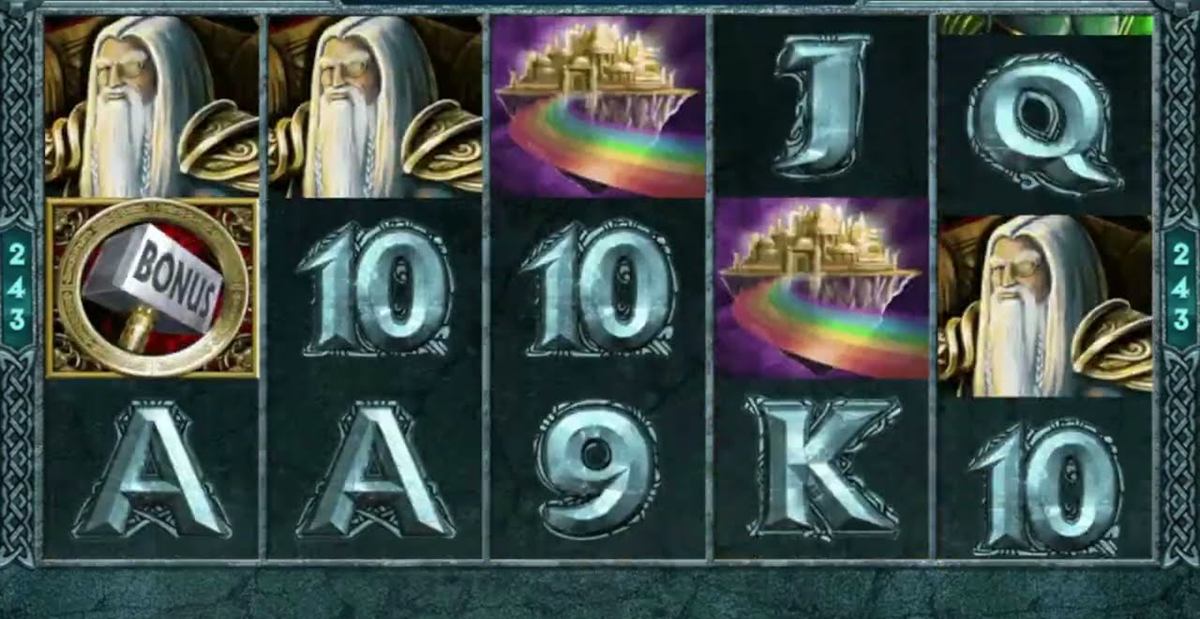 Odin, Valhalla and hammer scatter symbols on the Thunderstruck II slot Canada reels