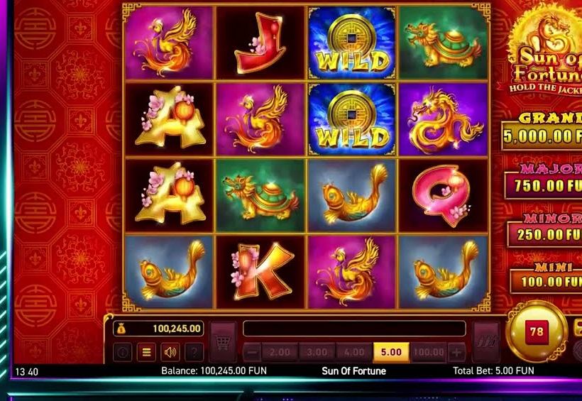 Sun of Fortune reels with wild coins and jackpot tiers, a game found at Wazdan casinos Canada sites