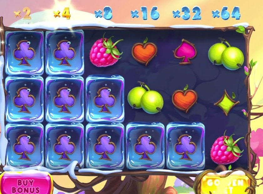 Winterberries 2 reels with frozen symbols and a multiplier trail across the top