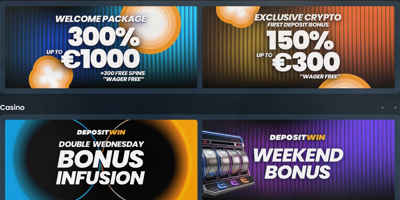 Zoome casino bonus codes: Online casino promotions page with two welcome package banners showing deposit match percentages